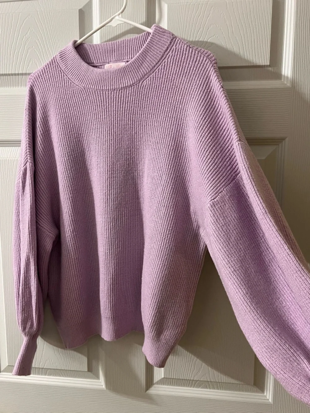 Lilac Ribbed Balloon-Sleeve Sweater - Picture 4 of 5